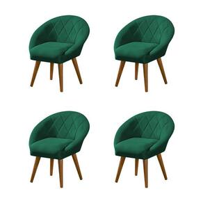 Kit 4 Poltronas Decorativa Canastra Estofada Veludo Verde Esmeralda Pés Palito Em Madeira Maciça