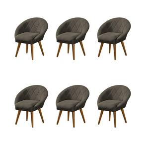 Kit 6 Poltronas Decorativa Canastra Estofada Linho Marrom Café Pés Palito Em Madeira Maciça