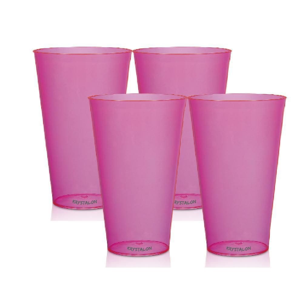 Kit 4 Copos Big Drink Rosa 550 Ml Acrílico Poliestireno