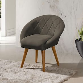 Poltrona Decorativa Canastra Estofada Linho Marrom Café Pés Palito Em Madeira Maciça