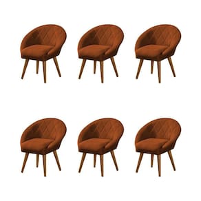 Kit 6 Poltronas Decorativa Canastra Estofada Veludo Laranja Terracota Pés Palito Em Madeira Maciça