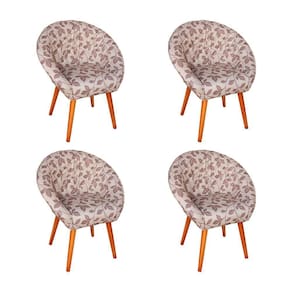 Kit 4 Poltronas Decorativa Canastra Estofada Veludo Floral Marrom Pés Palito Em Madeira Maciça