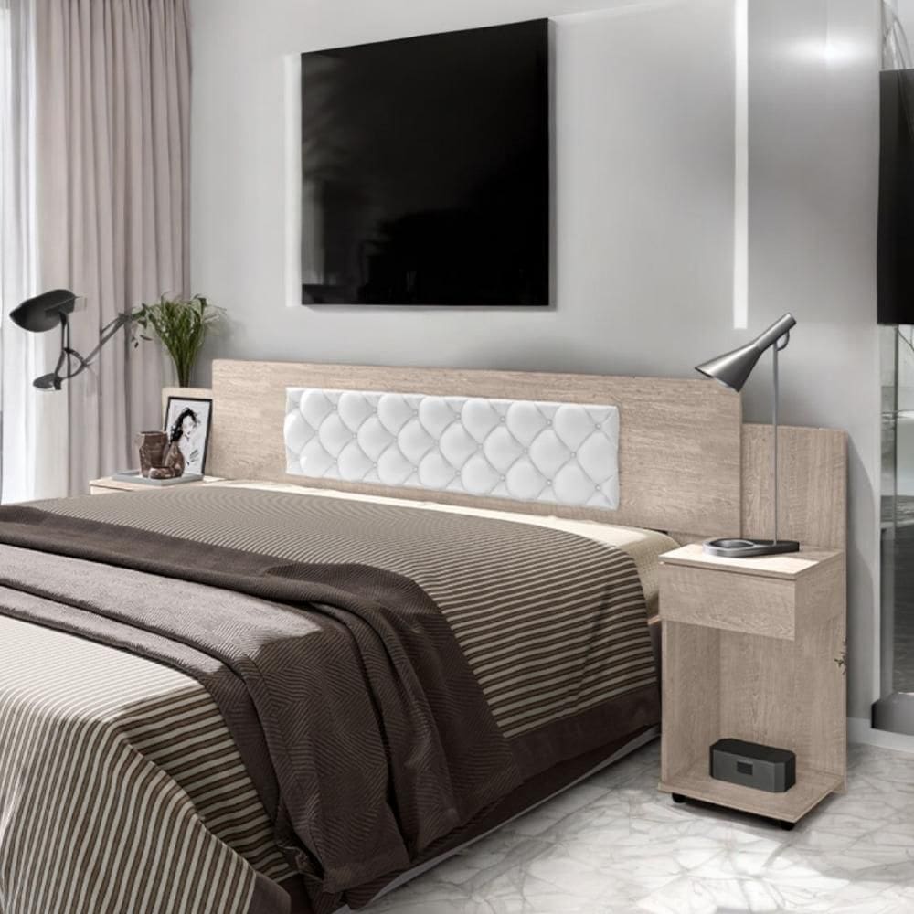 Cabeceira Ajustável Bruna Amarula Com Capitonê Branco