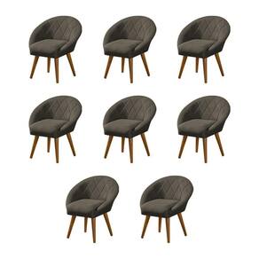 Kit 8 Poltronas Decorativa Canastra Estofada Linho Marrom Café Pés Palito Em Madeira Maciça