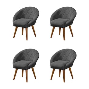 Kit 4 Poltronas Decorativa Canastra Estofada Linho Cinza Pés Palito Em Madeira Maciça