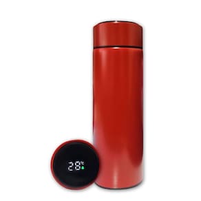 Garrafa Térmica Aço Inox Com Termômetro Digital Led 500ml Vermelho