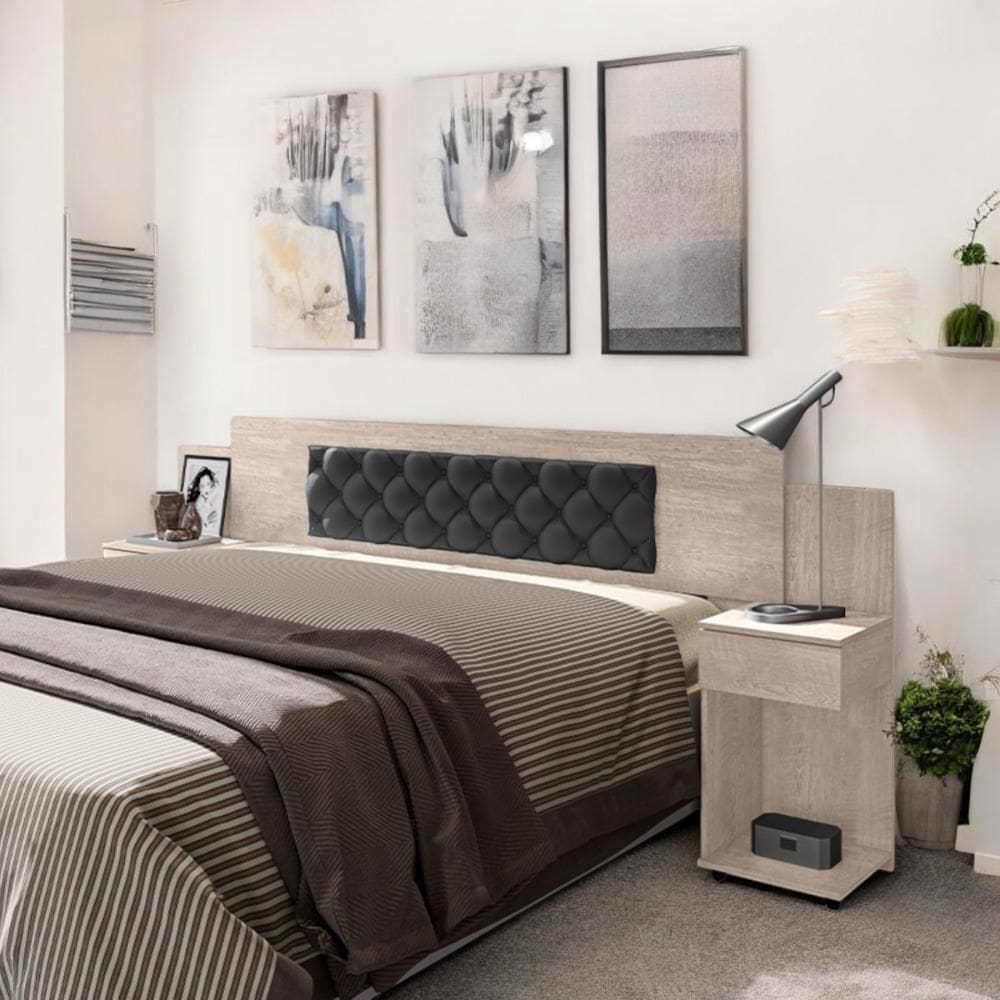 Cabeceira Ajustável Bruna Amarula Com Capitonê Preto