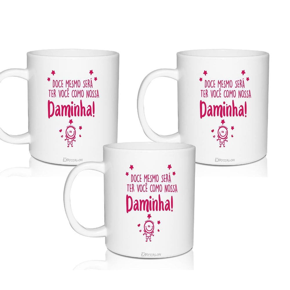 Kit 3 Canecas Lembrancinha Personalizado Para Daminha