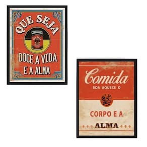 Kit 2 Quadros Cozinha Vermelho 33X24 C/Vidro - Madeira Preta