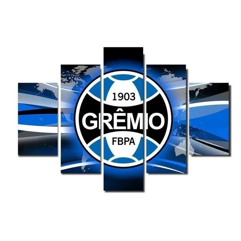 Quadro Decorativo Mosaico 5 Peças Grêmio Mdf 6Mm