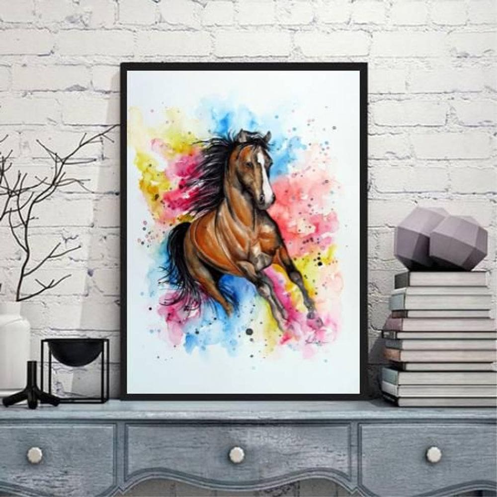 Quadro Decorativo Cavalo Aquarela 33X24Cm