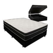 Cama Box Baú Casal 138 Tecido Sintético Preto com Colchão Paris Molas Ensacadas Preto 67x138x188