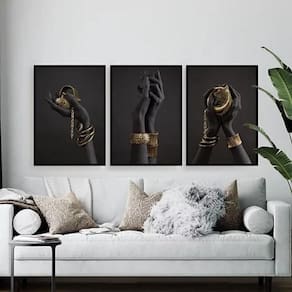 Kit 3 Quadros Fotografias Mãos Negras 24X18 C/Vidro - Preta