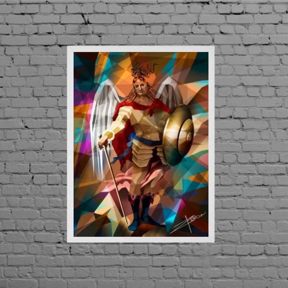 Quadro São Miguel Arcanjo Geométrico 45X34Cm