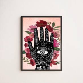 Quadro Decorativo Mão Do Universo 45X34Cm Com Vidro Preta
