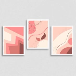 Kit 3 Quadros Abstratos Rosa 45X34 Com Vidro Moldura Branca