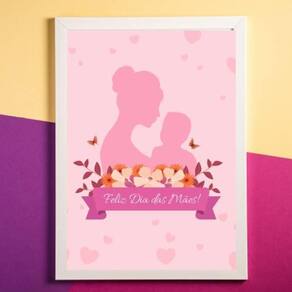 Quadro Silhueta Feliz Dia Das Mães 45X34Cm Moldura Branca