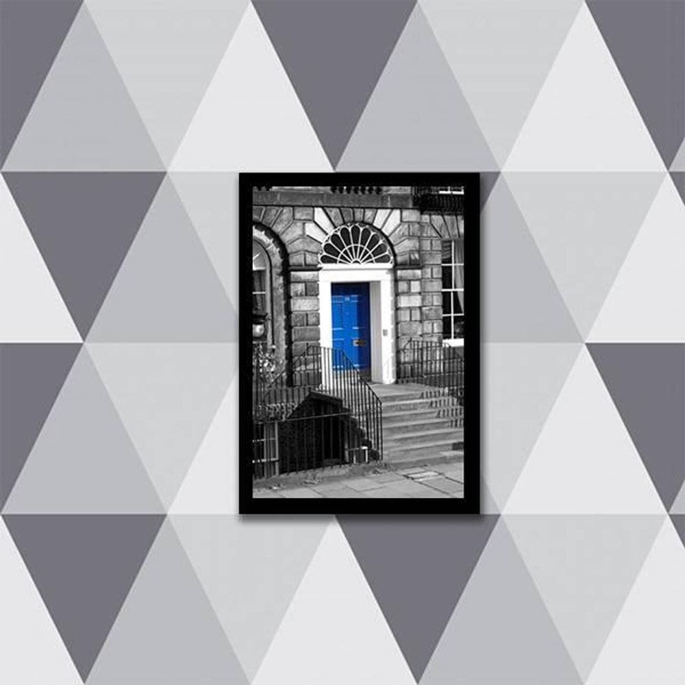 Quadro Fotografia Porta Azul 45X34Cm Com Vidro Moldura Preta