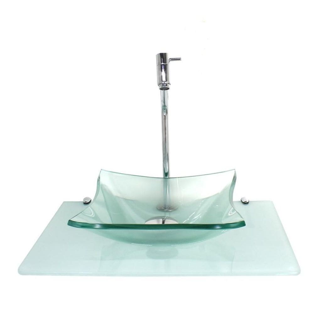 Kit Cuba Vidro 10Mm Incolor Tampo 50Cm Branco Full Suporte