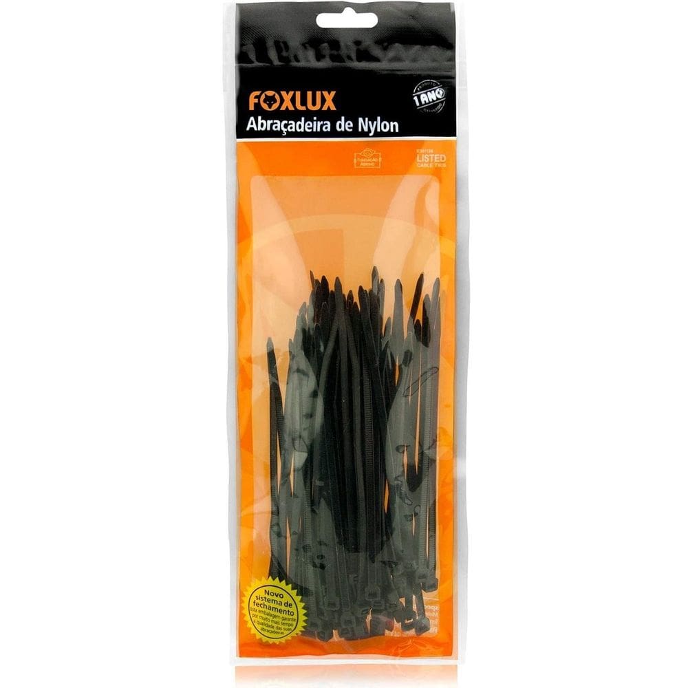 Kit 10 Abraçadeiras de Nylon 370 x 7 mm 50 Un Preto Foxlux