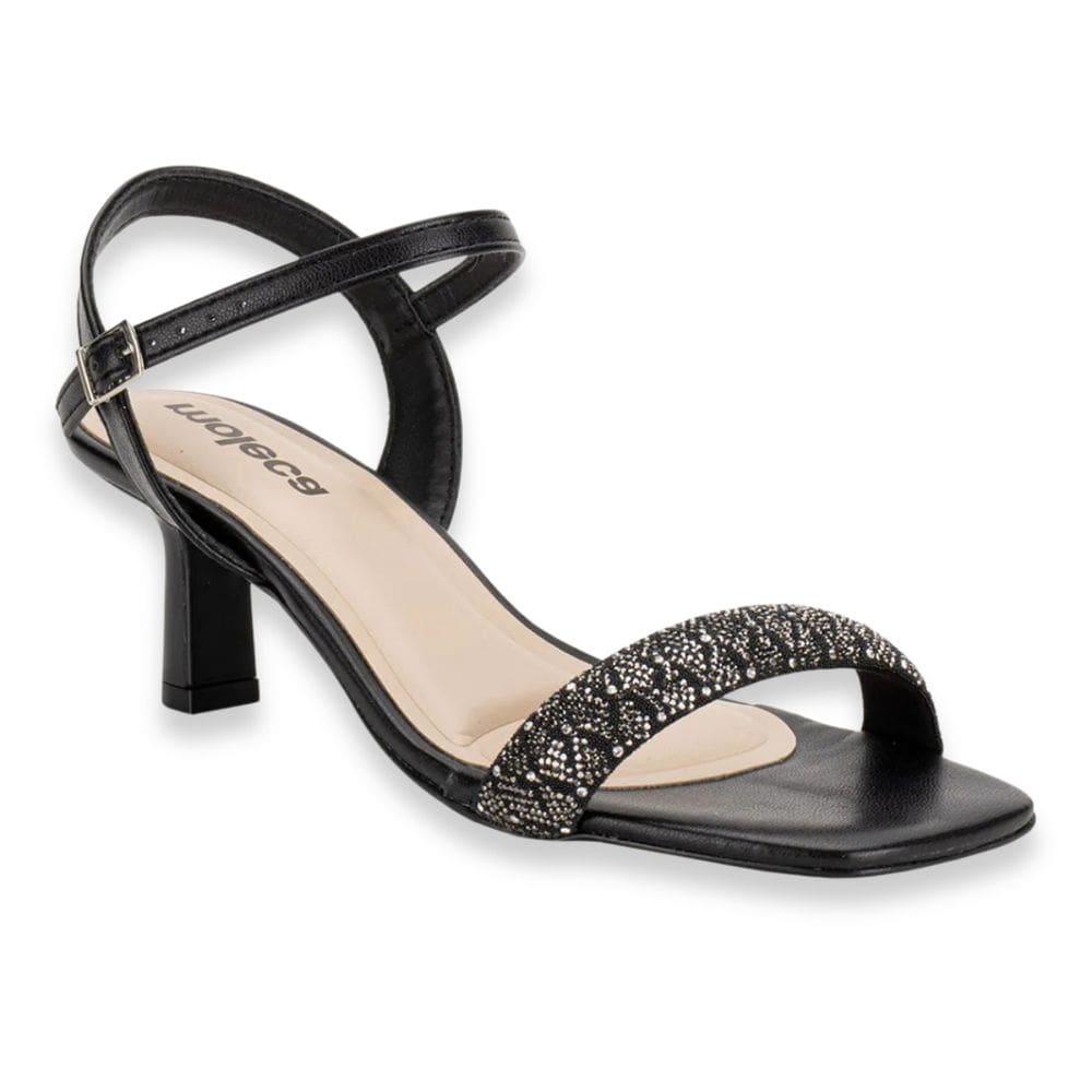 Sandália Moleca Casual Salto Baixo Strass Feminina Preta