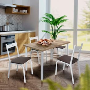 Mesa Com 4 Cadeiras 110x72 Branco Carvalho Ash JM Móveis