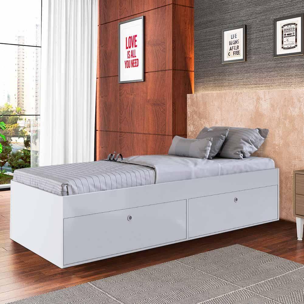 Cama De Solteiro Com Sapateira Acoplada Branco Hoxa Shop Jm - Branco