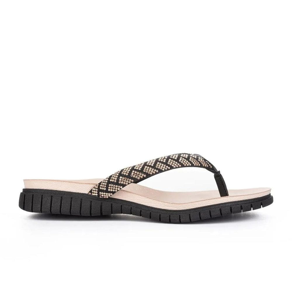 Chinelo Campesi Comfort Pedraria Feminino Preto