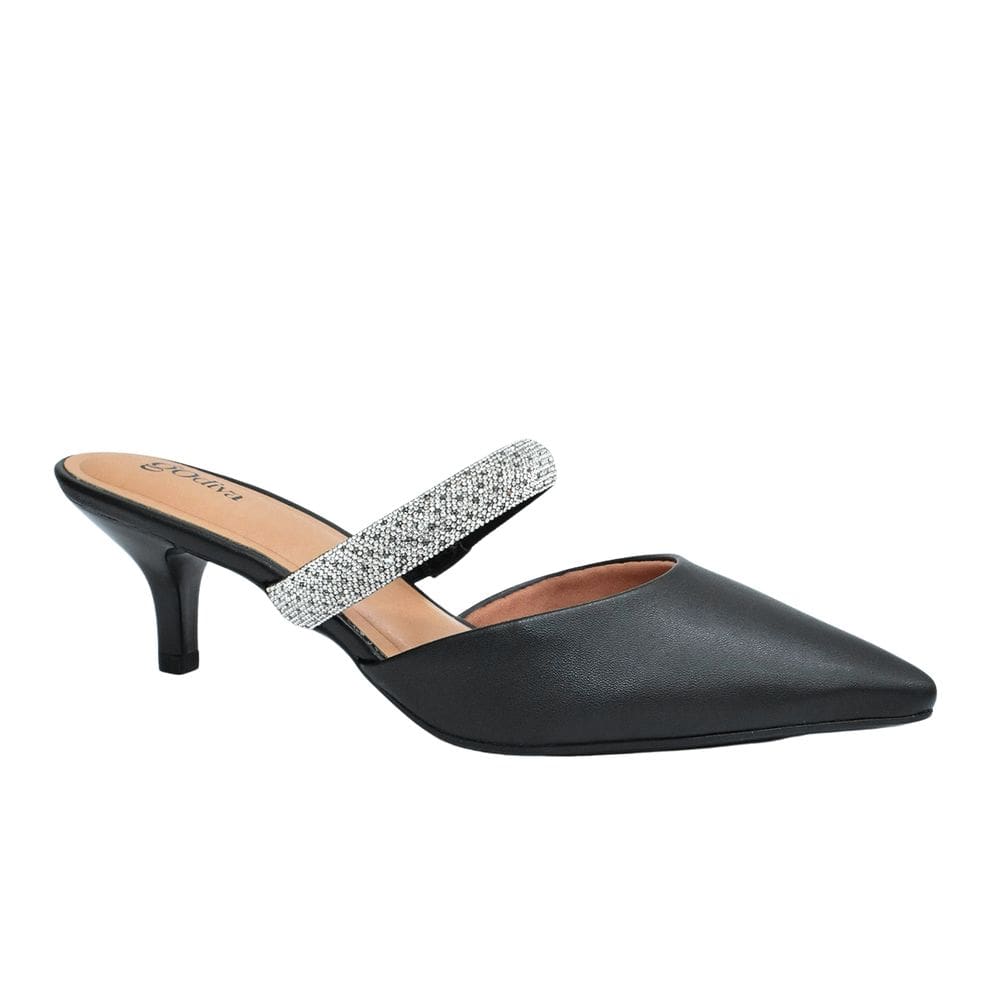 Tamanco Godiva Salto Baixo Strass Feminino Preto