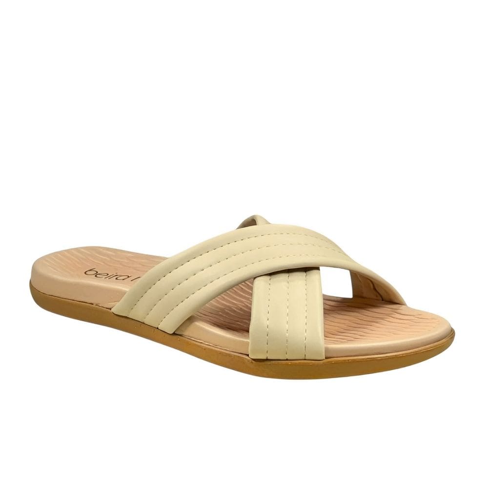 Tamanco Beira Rio Feminino Casual Tiras Cruzadas Creme