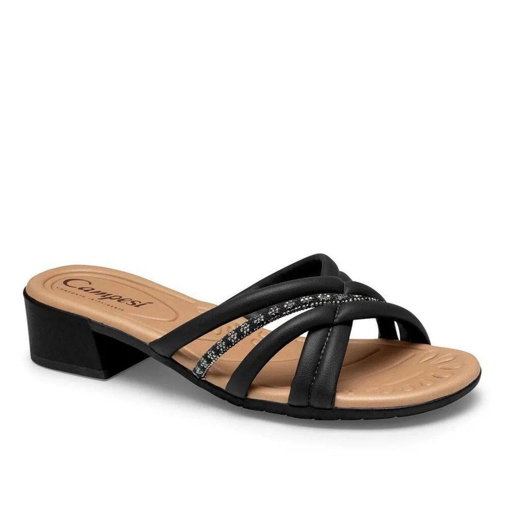 amanco Campesi Casual Tiras Finas Salto Baixo Bloco Conforto Preto 344478