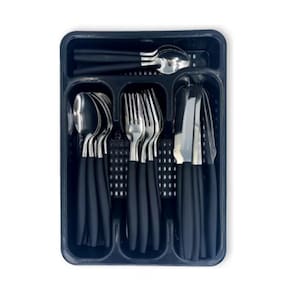 Conjunto De Talheres 25Pçs Caprese Com Suporte Preto