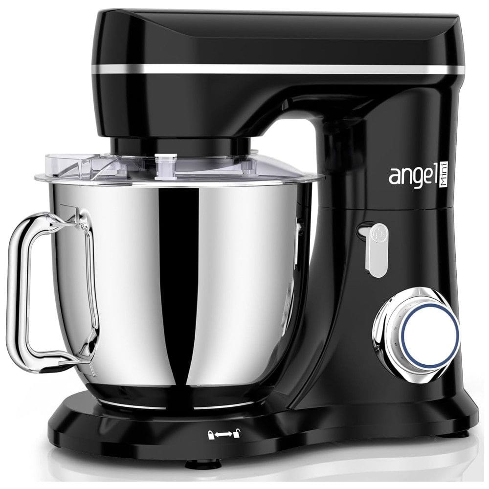 Batedeira 4,7L com 10 Velocidades, Tigela de Aço Inoxidável e Acessórios, 110V 380W, Mini Angel, Preta