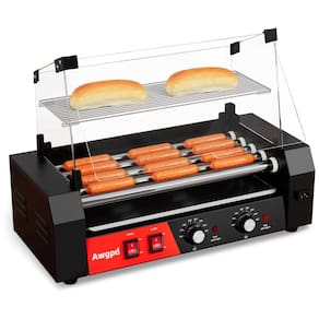 Máquina de Salsicha e Hot Dog Awgpd Grill, 5 rolos, capacidade para 12 hot dogs, 750W, controle de temperatura duplo, tampa de vidro,