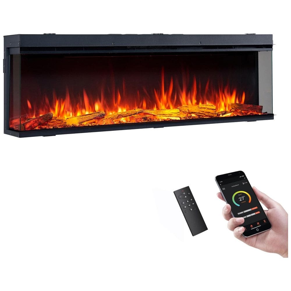Lareira Elétrica Inteligente Legend Flame 1,50m com Inserção Embutida, Visualização de 123 Ângulos, Aquecedor 750W/1500W, Múltiplas Cores