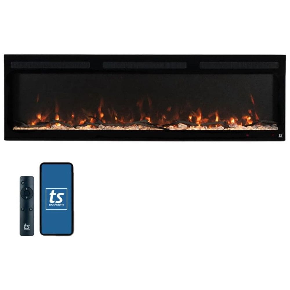 Lareira Elétrica Inteligente Touchstone The Fury 165cm Largura 11,5cm Fina Embutida na Parede com Chamas Realistas, 10 Cores de