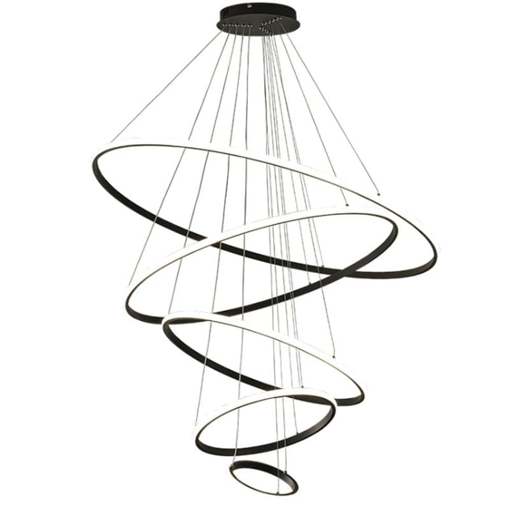 Pendente 5 Anéis Preto Inverse 100cm Led 132W 3000K Bivolt Cabo de 4 metros
