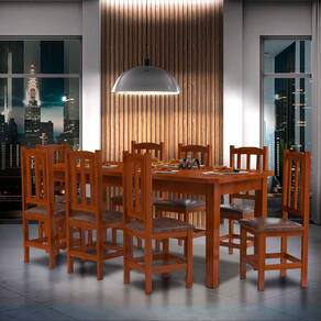 Mesa Retangular Com 8 Cadeiras Estofadas Madeira Maciça 200 x 88 Castanho Solace JM Móveis