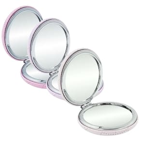 3 Espelhos de Bolsa Compacto 7cm com Capa de Couro, Duplo Reflexo Normal e Aumento Leve e Sofisticado AFA05024