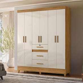 Guarda Roupa Casal Ambiente Itatiba 6 Portas Freijó Off White - Moval