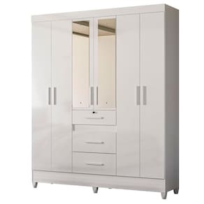 Guarda Roupa Casal Itatiba 6 Portas Branco Brilho com Espelho - Moval
