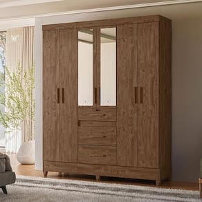 Guarda Roupa Casal Ambiente Itatiba 6 Portas Castanho Wood com Espelho - Moval