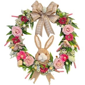 Guirlanda De Pascoa Com Coelho Floral 55Cm Decoração Porta