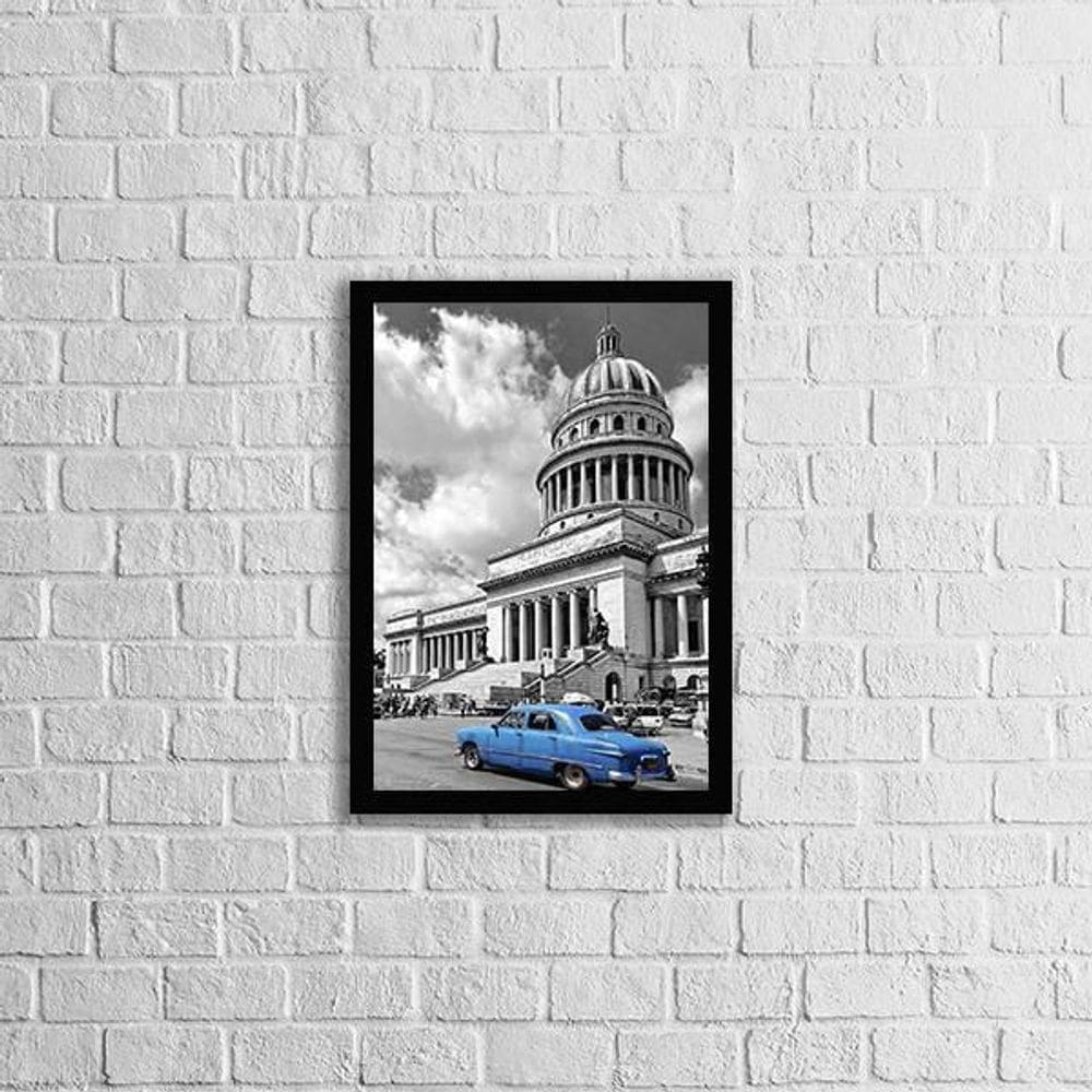 Quadro Fotografia Carro Vintage Azul 24X18Cm