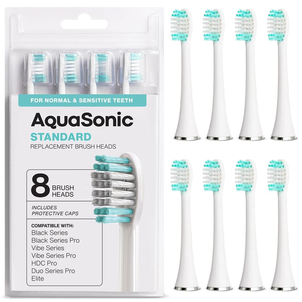 Cabeças de escova de reposição Aquasonic Standard, pacote com 8, brancas