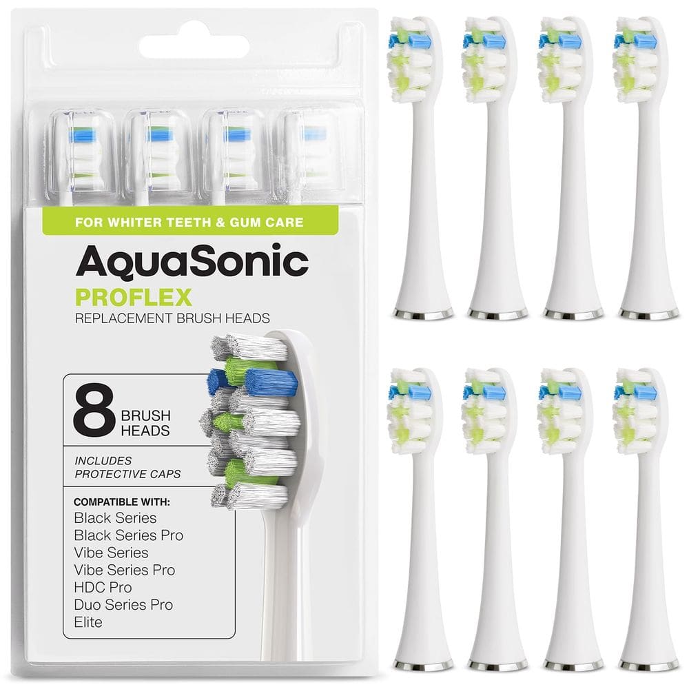 Cabeças de escova de reposição Aquasonic Proflex, pacote com 8, brancas