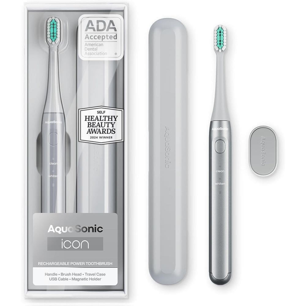 Escova de dentes elétrica Aquasonic Icon recarregável com suporte