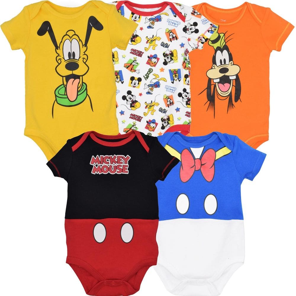 Macacões Disney Mickey Mouse para bebês recém-nascidos de 0 a 3 m, pacote com 5