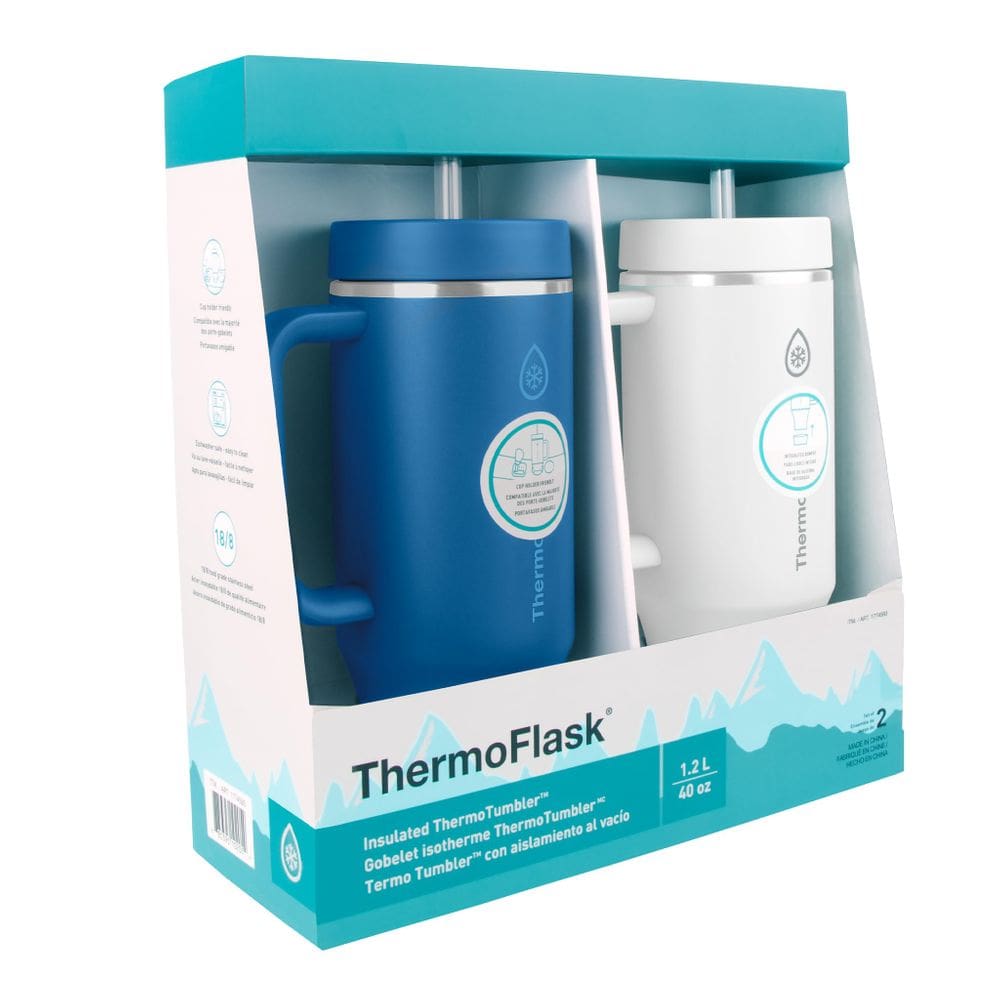 Copo de água, termofrasco durável, sem BPA, 1,2 L, azul/branco, pacote com 2 unidades