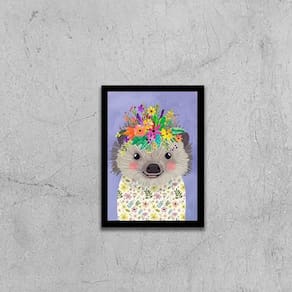 Quadro Ilustração Infantil Porco Espinho Coroa 24X18Cm
